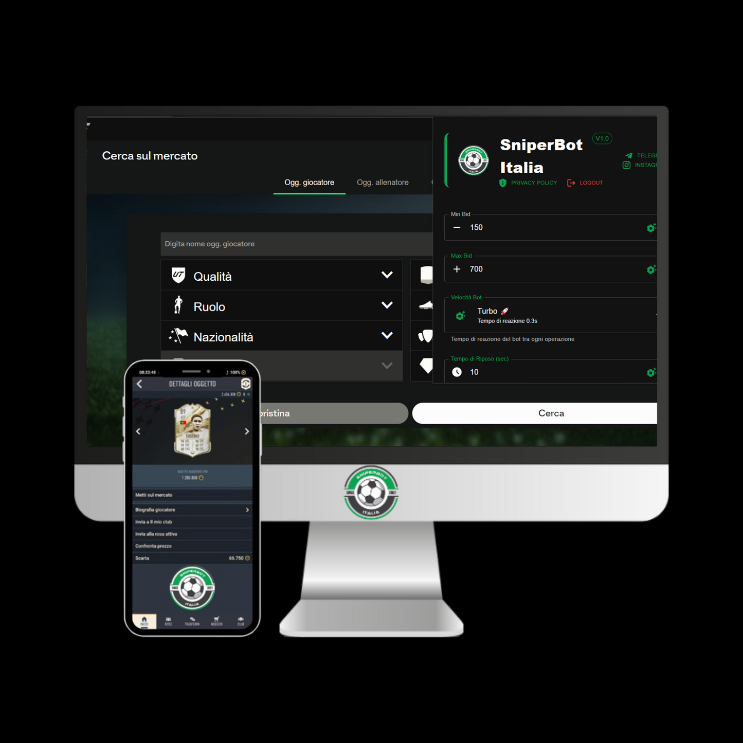 SNIPERBOT (PC) + SNIPERBOT (MOBILE) FC26 1 MESE DI PROVA